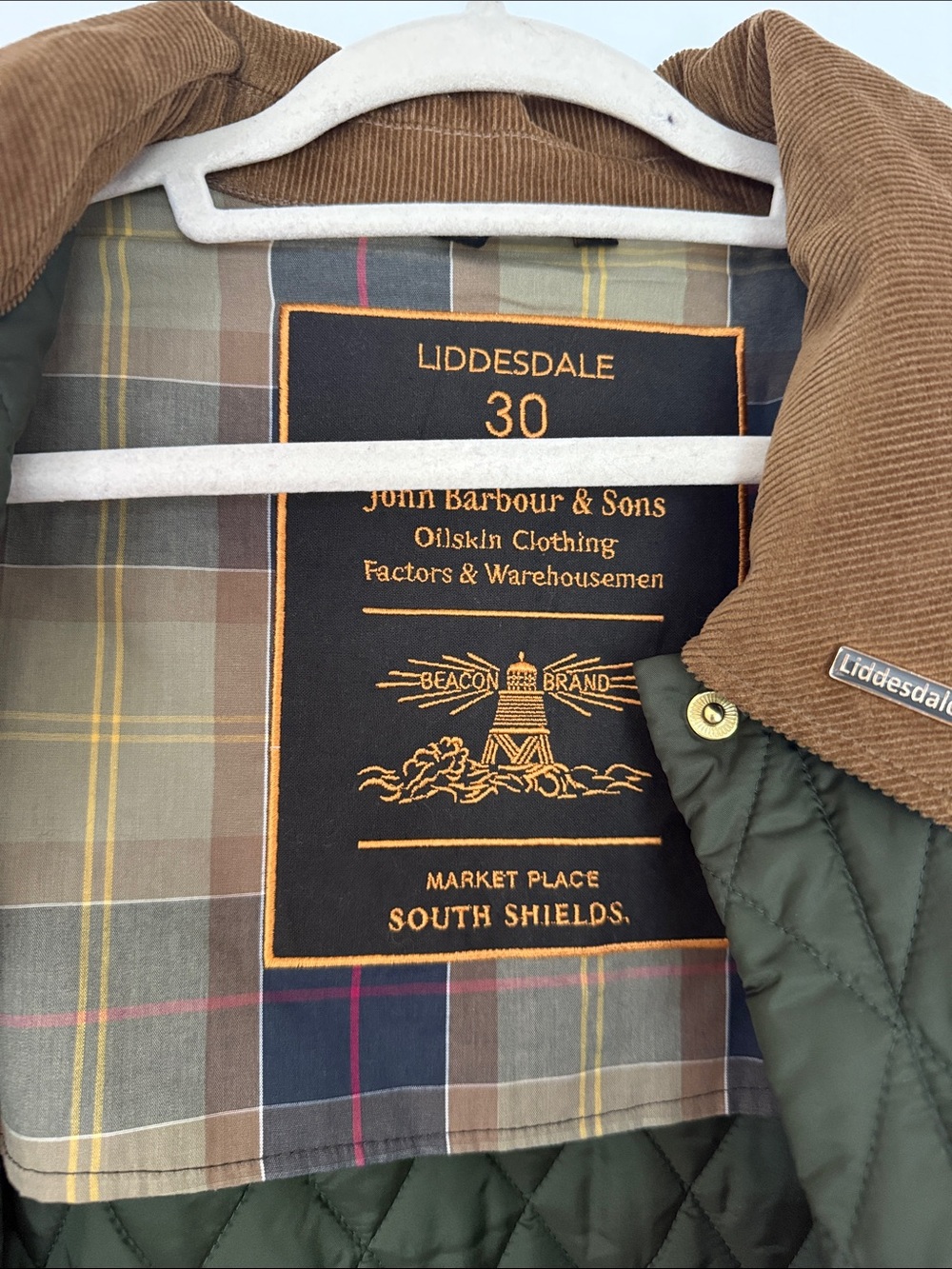 NWT Barbour Olive Quilted Jacket with Corduroy Collar - Picture 4 of 8